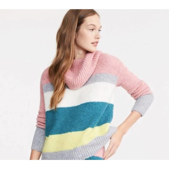 NWOT ANN TAYLOR LOFT LOU & GRAY STRIPED PLUSHFUZZ TURLENECK SWEATER sz L - Picture 2 of 6